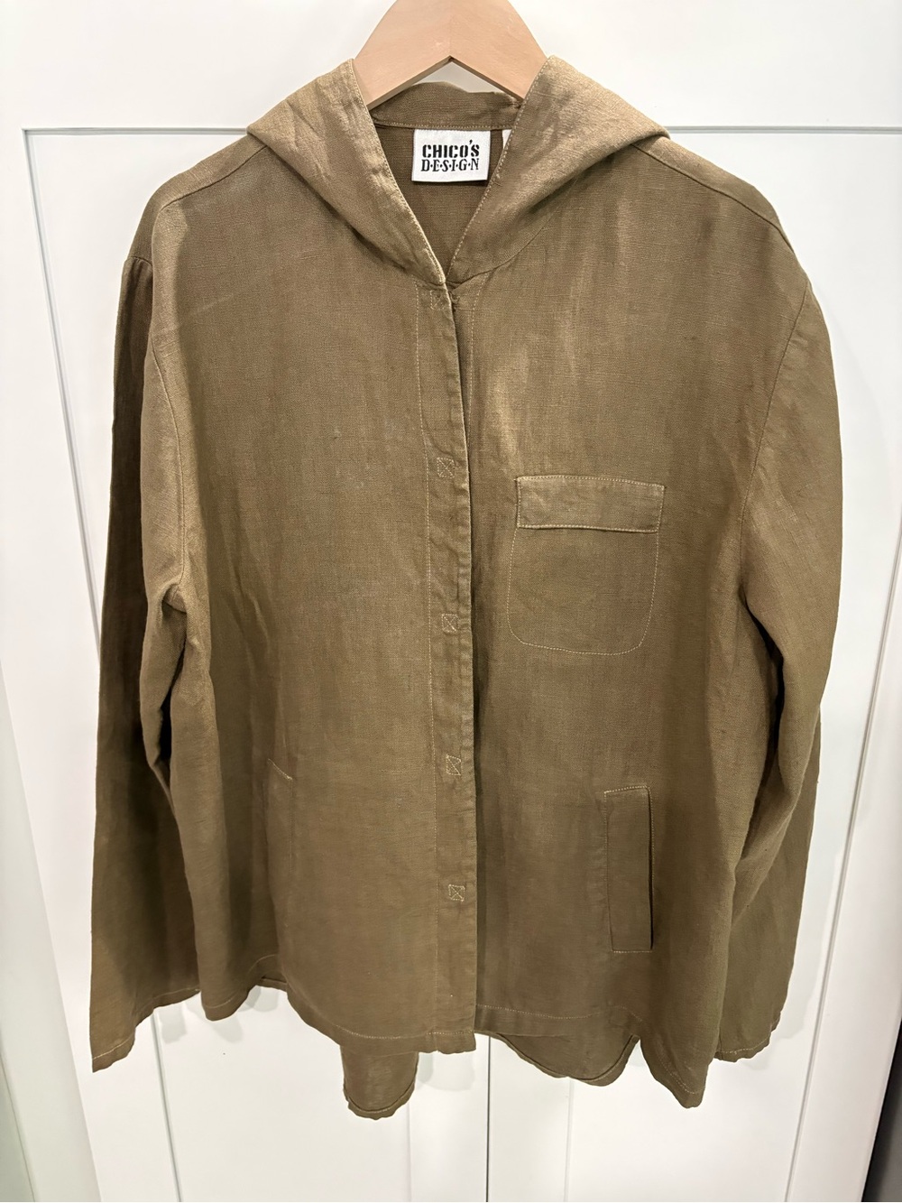 Chico's DESIGN Hooded Linen Jacket in Olive